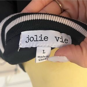 A black zip-up biker/ bomber jacket with light pink stripes design!